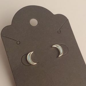 925 Sterling Silver Genuine Larimar Moon Earrings